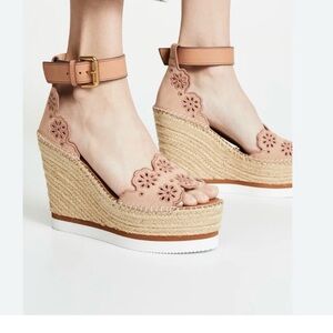 See By Chloe GLYN Espadrille Wedges in pastel pink size 38